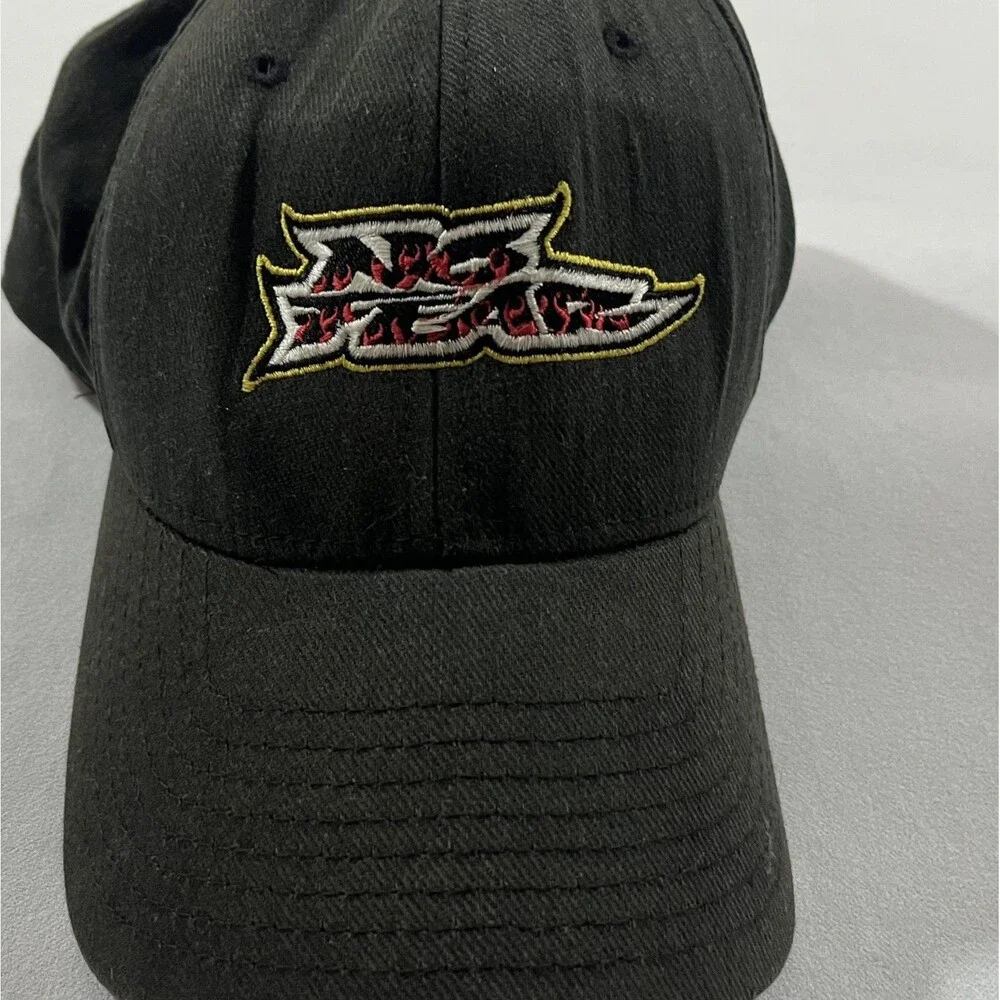 No Fear Hat Cap Flexband Black Red Eyes Vintage 90s Skate Punk Motocross BMX y2k